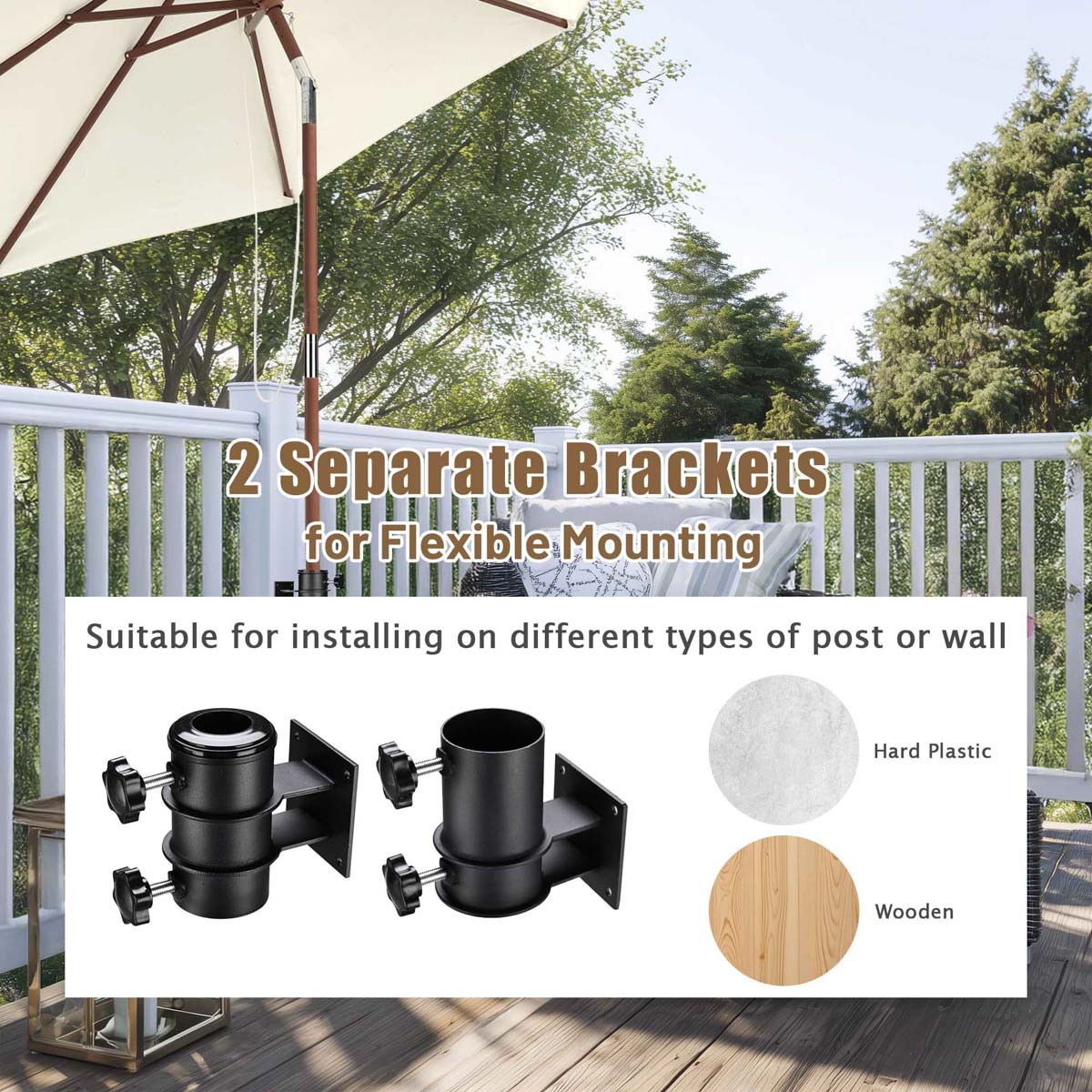 LAGarden Patio Umbrella Flat Mount Bracket for Deck Railing Balcony Courtyard