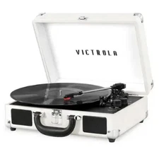 Victrola Journey Bluetooth Suitcase Record Player with 3-speed Turntable - White