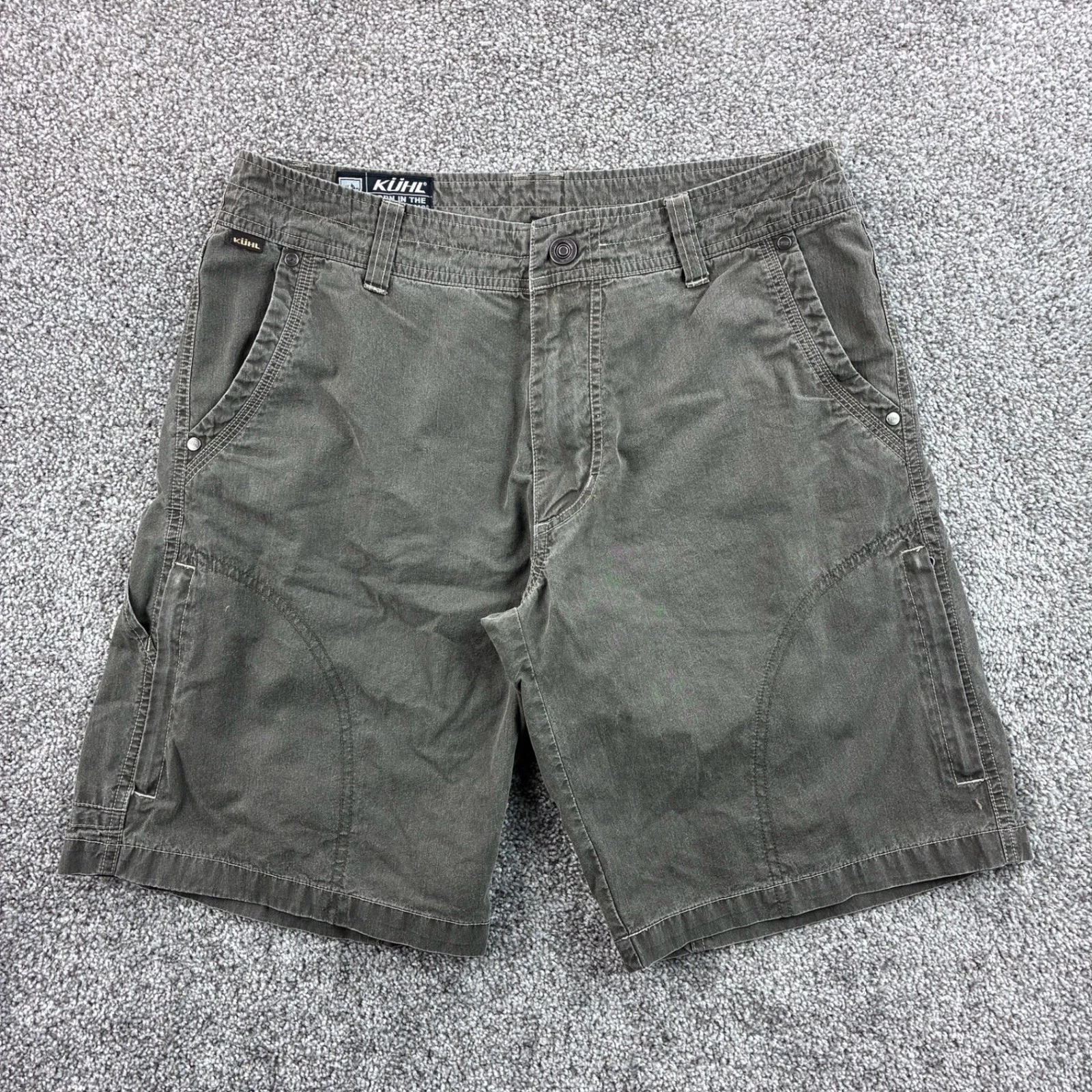 KUHL Cargo Shorts Mens 32 Olive Green Cotton Nylon Hiking Outdoor Casual