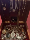 Vintage Estate Costume Jewelry Lot MCM 1970s Retro With Wooden Hadley Box