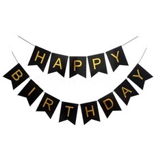 Happy Birthday Banner,Black and Gold Party 8 inches x 5 inches, Regular