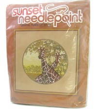 Sunset Needlepoint Kit Giraffes Plains Of Africa 6461 New Vintage 16" Square