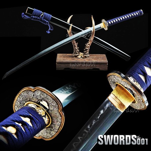 Espada Katana Samurai Japonesa Templada Arcilla Ito Sageo Azul Oscuro T10 Acero al Carbono - Imagen 1 de 10
