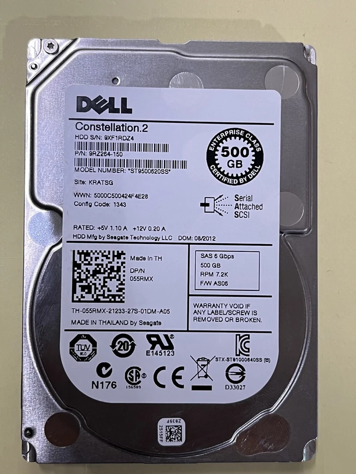 Dell ST9500620SS 055rmx 500GB 7.2K RPM 2.5" SAS 6GB/s Hard Drive - Image 4 of 4