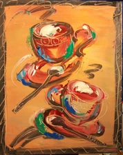 COFFEE  Original Oil PAINTING AMERICANA  Abstract Modern CANVAS   Y6566urU54