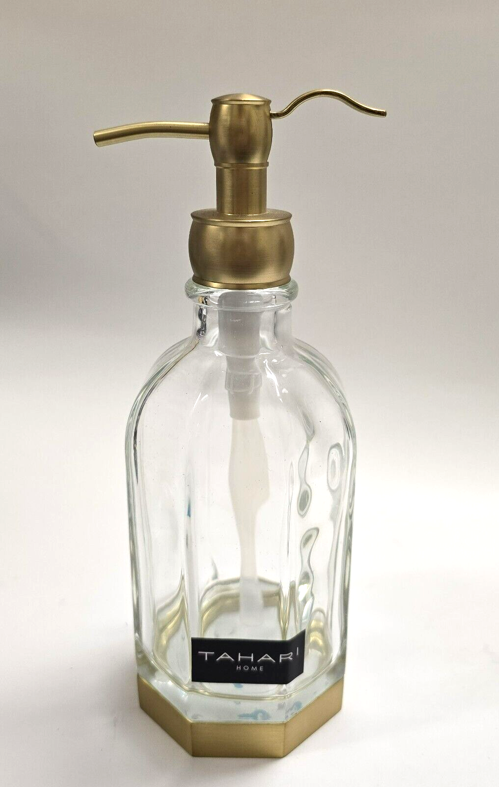 TAHARI Brushed Gold Brass Vintage Hexagon Glass Soap Dispenser