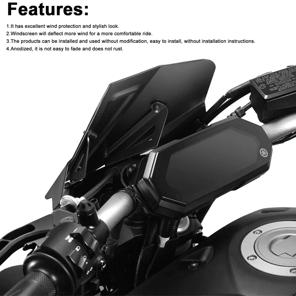 Windscreen Windshield Shield Protector fit for Yamaha MT-07 MT07 2021-2024 Black - Image 3 of 4