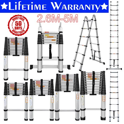 AUTOFATHER 8.5-16.5Ft Telescopic Extension Ladder Aluminum Multi Purpose Folding Ladders UK