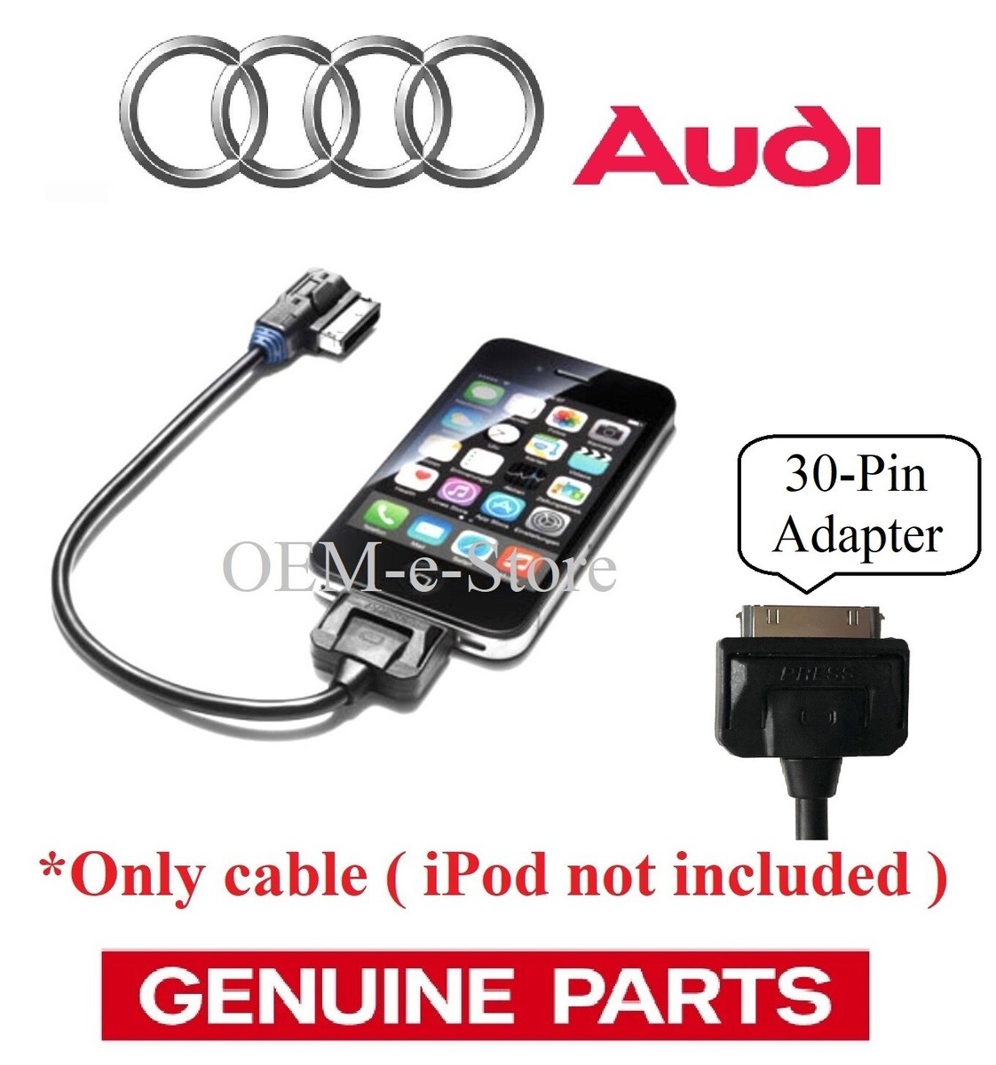 Audi Music Interface AMI iPod iPhone Cable 30-PIN Adapter for 2009