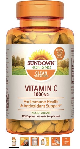 Sundown Vitamin C 1000mg Ascorbic Acid 133 Caplets Immune Support & Antioxida
