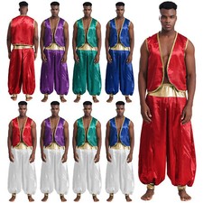 US Men Suit Shiny Set Stain Outfits Party Gold Trim Prince Performance Trousers