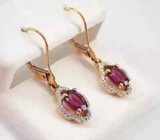 2.50Ct Oval Cut Lab Created Pink Ruby Dangle Earrings 14K Yellow Gold Plated