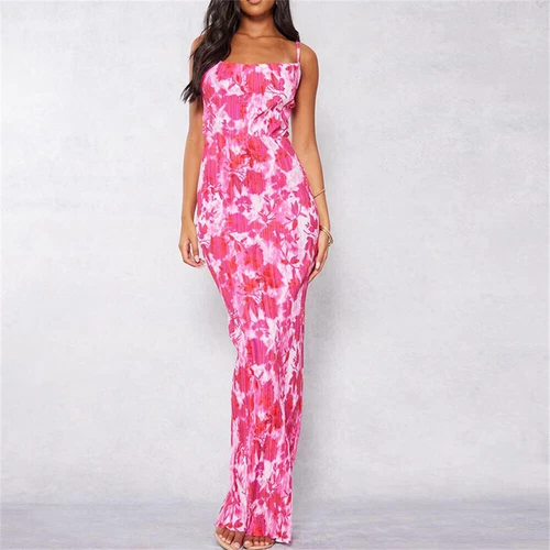 Cowl Neck Plisse Maxi Dress Sleeveless Printed Tank Dress Summer Beach Dresses - Bild 22 von 39