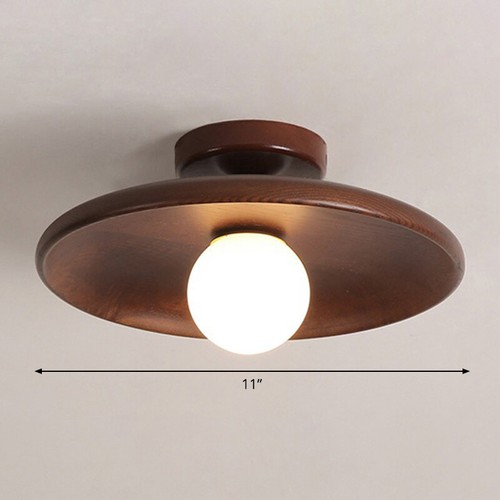 Nordic Wooden Ceiling Light Saucer Shade Semi Flush Mounted Bedroom Porch Lamp - Picture 13 of 14