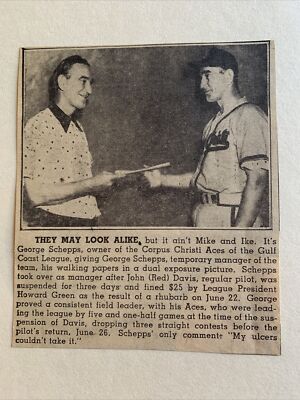 George Schepps Corp Corpus Christi Aces Gulf Coast Lg. 1951 Baseball 4X5 Panel