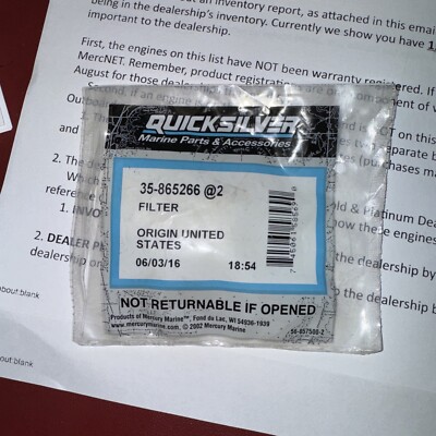 New Mercury Mercruiser Quicksilver Oem Part # 35-865266 Iac Filter for 1