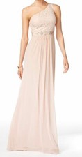 300 Adrianna Papell Women Pink One Shoulder Embellished Lace Gown Dress Size 4