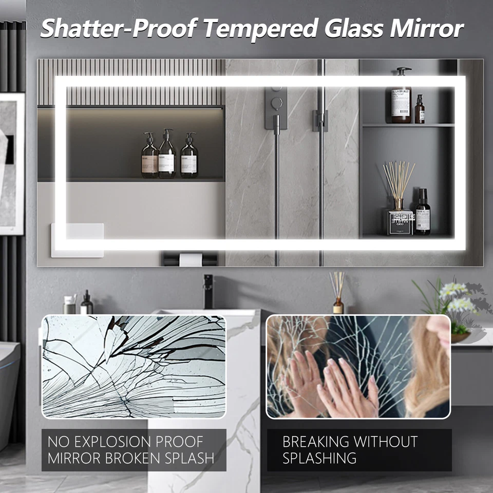 Espejo de baño LED de 72"" x 36"" luz regulable con temperatura de color infinito antiniebla Foto 4 de 4