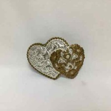 Vintage Crumrine Double Heart Western Belt Buckle Silver Plate USA Made