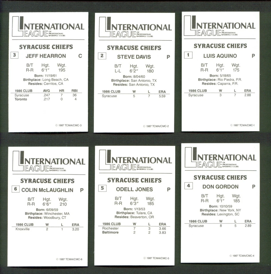 1987 TCMA Syracuse CHIEFS #1 LUIS AQUINO Caparra PUERTO RICO - Image 2 of 2