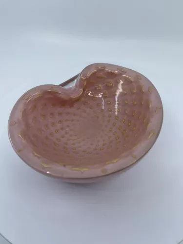 Vintage 1950’s Pink Murano Glass Bowl Designed By Alfredo Barbini Italy 