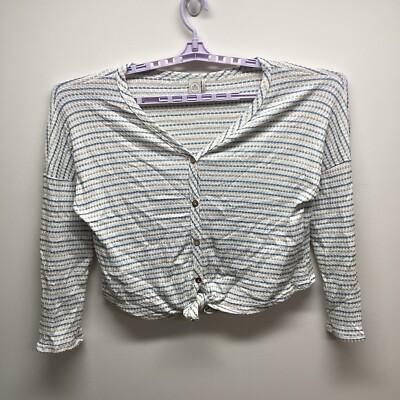 Paper Crane Womens Button Up Shirt Sz L Large Long Sleeve Striped V Neck
