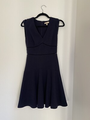 Rebecca Taylor Navy Blue Fit and Flare V-Cut Dress with Lace Cutouts | Size  00 | eBay