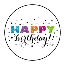 30 Happy Birthday Envelope Seals Labels Stickers 1.5" Round Stars Colorful