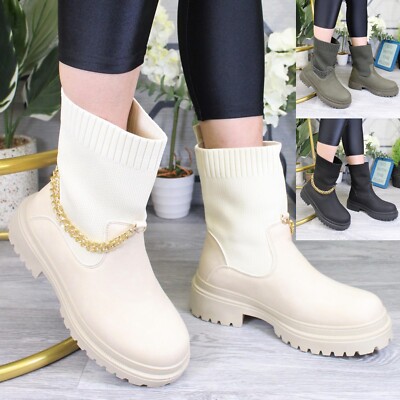 Knitted Boots Womens Winter Mid Calf Boots Ladies Mid Calf Sock