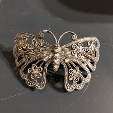 Vintage Butterfly Hair Clip Barrette With Rhinestones 3 1/2" X 2 1/4"