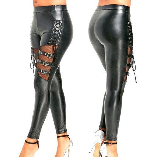 Pant Gothic Lace Leggings PU Leather Skinny Trim Trouser Trouser Gothic