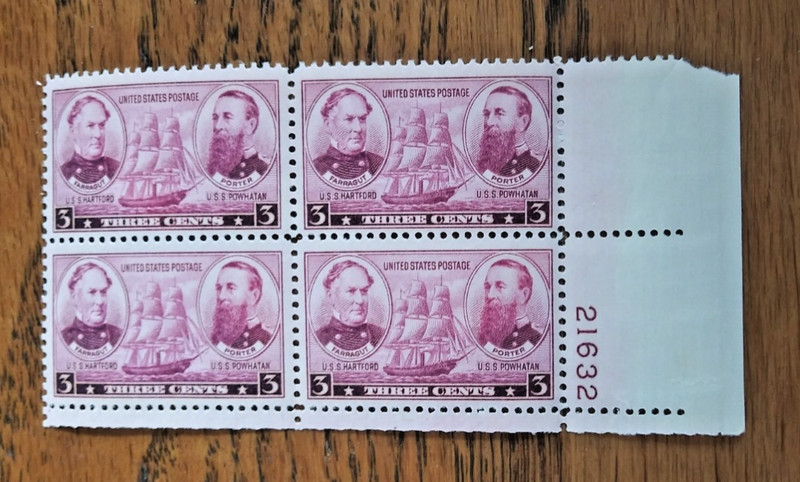 Farragut & Porter, 3¢ stamp, Plate Block of 4, Scott# 792, MNH