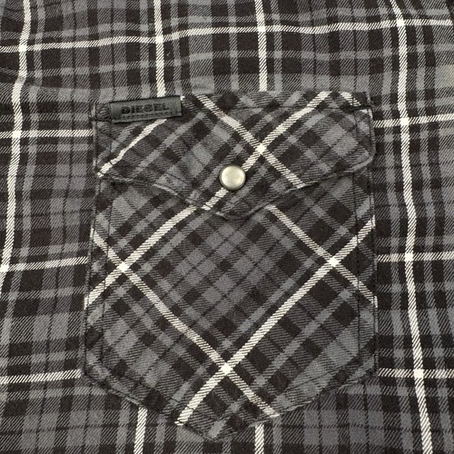 DIESEL Shirt Mens Medium Black Gray Plaid Pearl Snap Button Up Preppy - Picture 6 of 11