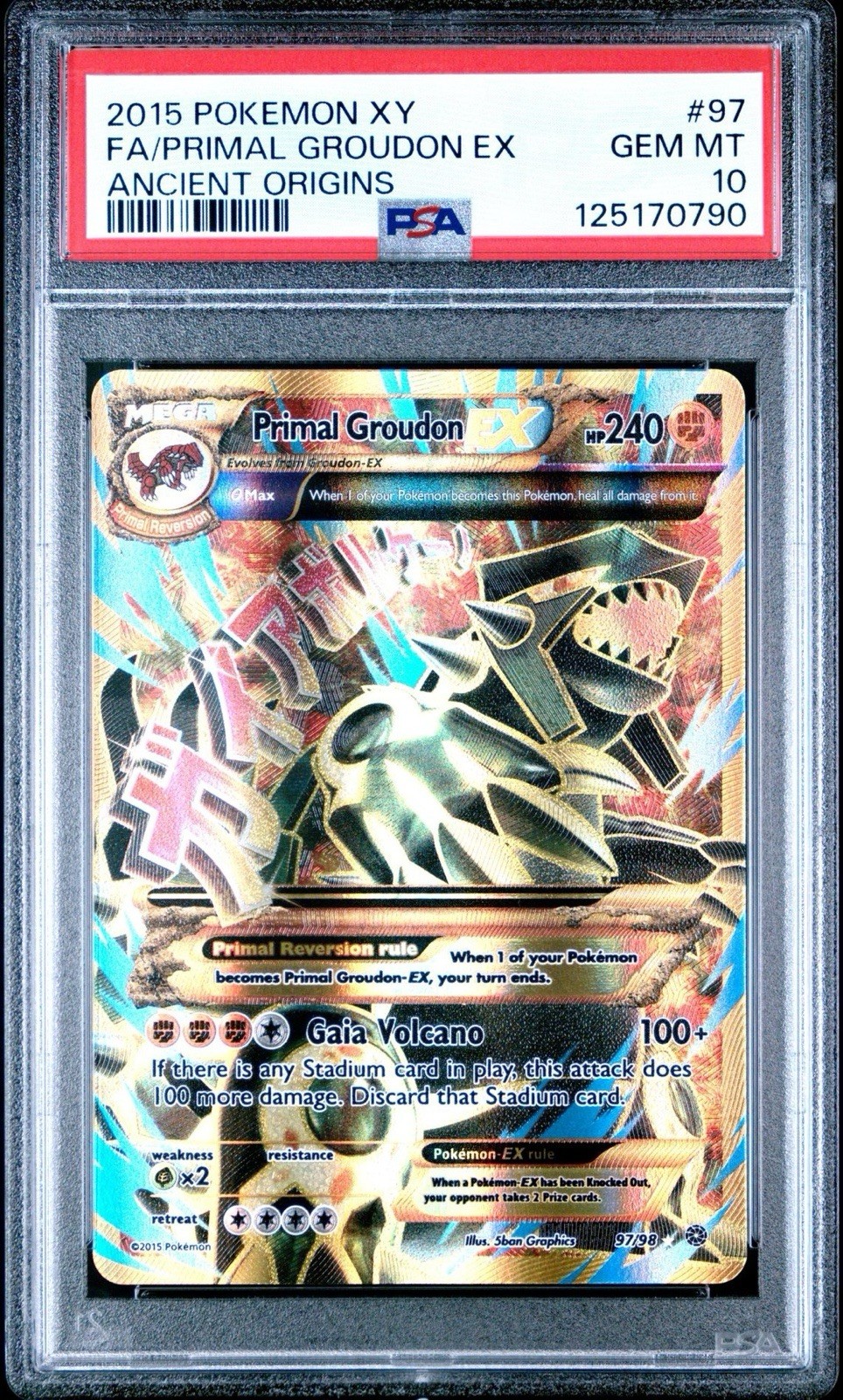 2015 POKEMON XY ANCIENT ORIGINS #97/98 PRIMAL GROUDON EX FULL ART PSA 10