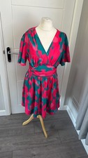 SHEIN Pink Green Abstract Wrap Skater Mini Dress UK 20 22 XL Flutter B40