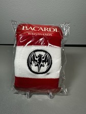 Bacardi Rum Wristband Set - Red and White w/ Bat Logo Sweat Band Bracelet Wrist