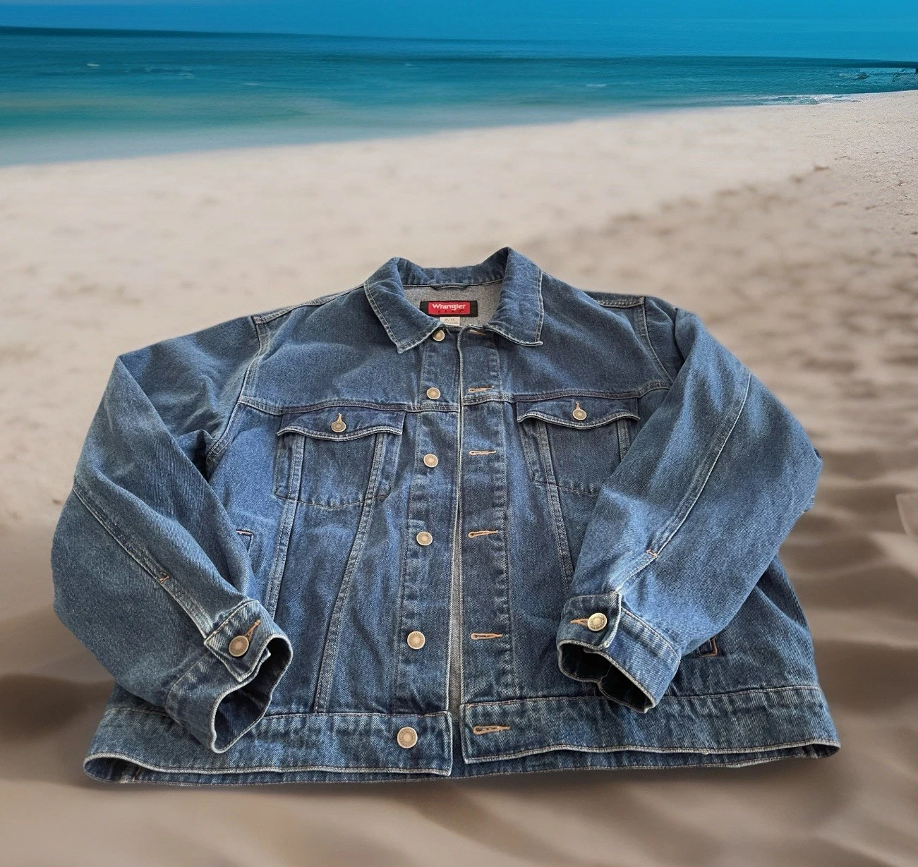 Wrangler Hero Blue Denim Trucker Jacket Western Cowboy Bomber 100% Cotton Men XL