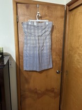 Gap Dress Women’s 14 Blue Plaid Strapless Woven Zip Mini Linen Cotton Lined  