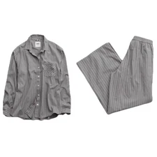 Aerie Gray Striped Cozy Pajamas Set Shirt and Pants / Cotton - Viscose
