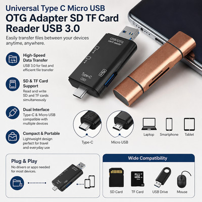 Universal Type C Micro USB OTG Adapter SD TF Card Reader USB 3.0