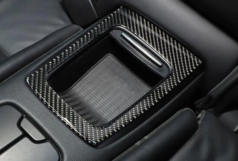Para BMW M3 E90 fibra de carbono real 2008-2013 coche interior trasero caja de almacenamiento marco embellecedor Foto 3 de 4