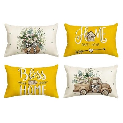  Bless Our Home Farmhouse Eucalyptus Leaves Throw 12'' x 20'' (Pack of 4) Yellow