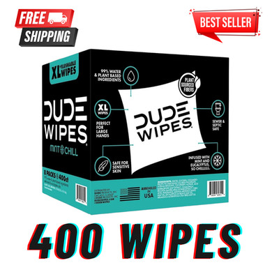 DUDE XL Flushable Wipes, Extra Large and MINT CHILL Wipes (400 ct.) Plant Based