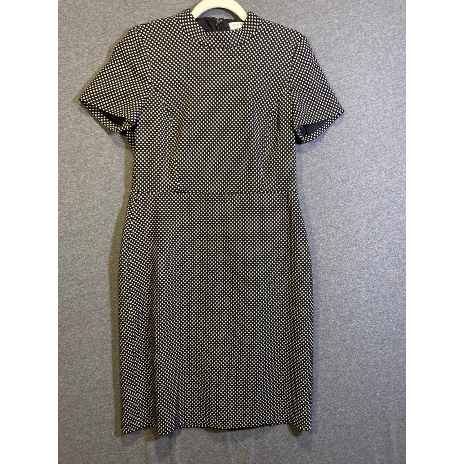 J.Crew Black White Polka Dot Mock Neck Sheath Dress Gold Metallic Accents Sz 10