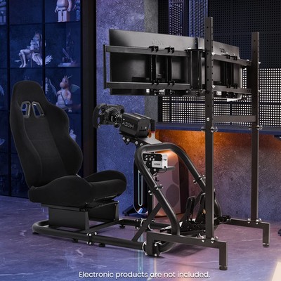 Minneer Racing Sim Cockpit With Triple TV Stand & Black Seat Fit Logitech G920