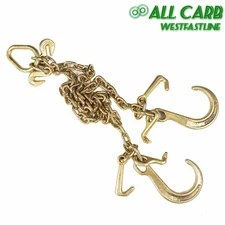 G70 5/16'' × 3' V-Chain Bridle With 8" Medium T-Hook & J-Hook With Grab Hooks