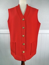 Vtg 70s Hedy Knits of California Red Cardigan Vest Poly Double Knit XL Old Money