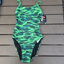 TYR Durafast Elite Women's Lambent Green Cutoutfit One Piece Swimsuit 30 New