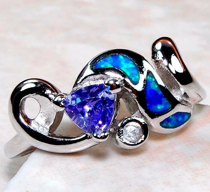 Australian Opal Inlay 925 Sterling Silver Ring Sz 6 GA4-6