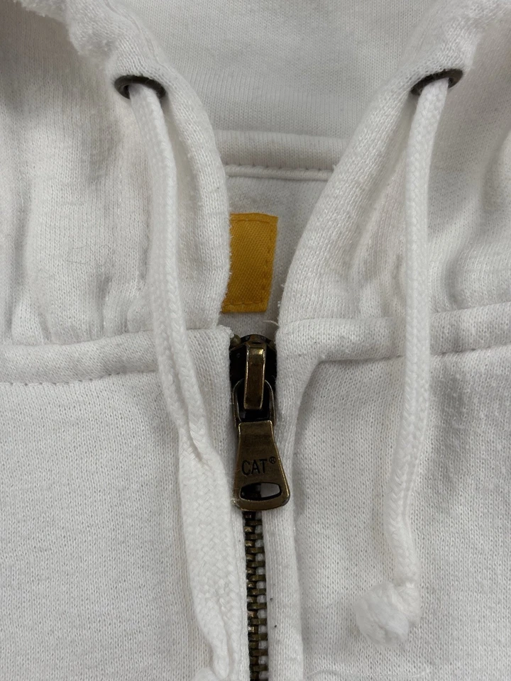 Sudadera con capucha CAT Caterpillar con cremallera para mujer talla 10 blanca deletreada bordada Y2K Foto 4 de 4